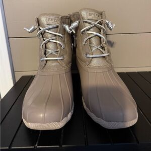 Sperry Metallic Taupe Lace-Up Duck Boots
